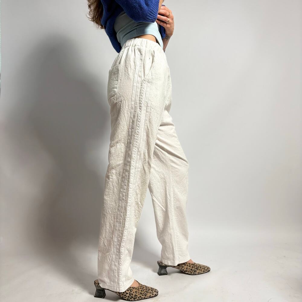 White Straight Leg Pants with Athletic Stripes - Label Large (Fits Small) - Picture 4 of 7